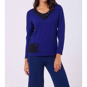 NEW ANGEL APPAREL button cowl neck pullover in cobalt/black